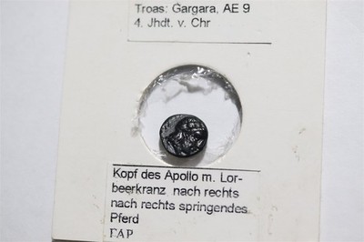     GREECE TROAS GARGARA AE9 4TH CENTURY APOLLO HEAD 0.68Gr B91 #19 CG49