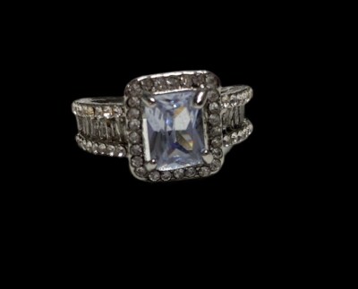 PROPSilver Tone Ring Size 6 Blue  GlassStone Marked 925-DOES NOT TEST SILVER
