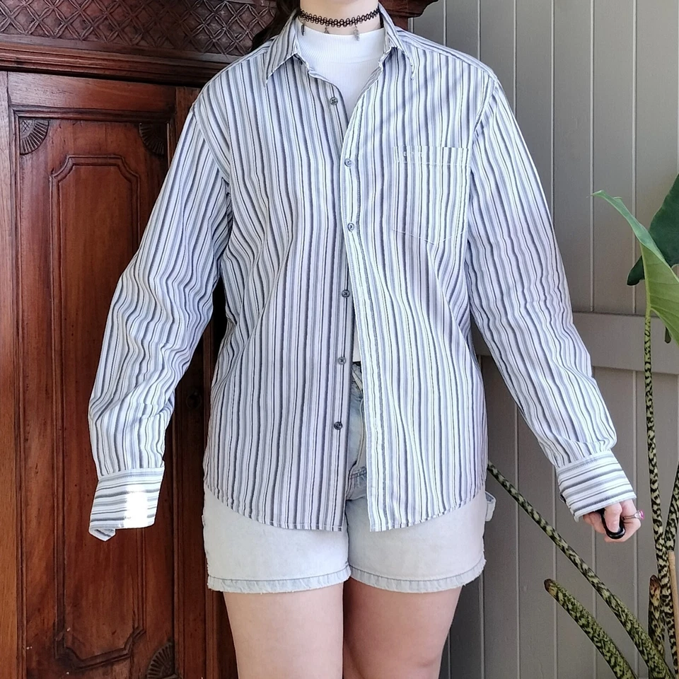 Vintage Esprit Mens Button Up Shirt White Y2K 2000s Pinstripe Long Sleeve Size M - Image 4 of 4