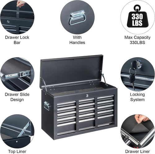 24" Portable Tool Box, 5 Drawers & Top Storage Tray Tool Box with Drawers, Locka - Picture 4 of 12