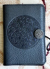 Oberon Design PEBBLED Leather Small Journal Cover -  CELTIC SWIRL in Navy