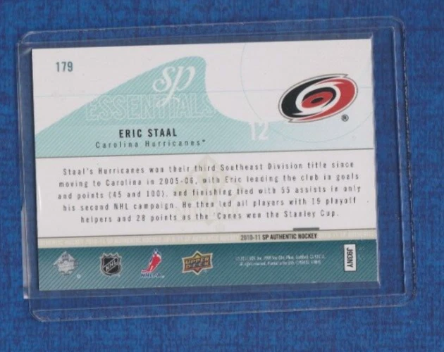 2010-11 Upper Deck SP Authentic Essentials 0364 /1999 # 179 Eric Staal - Image 2 of 2