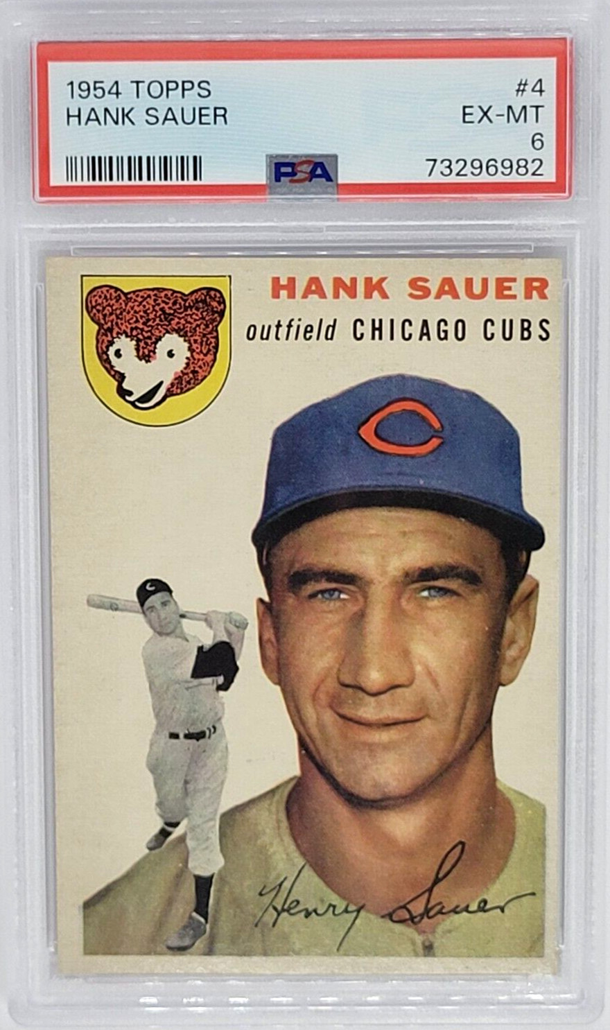 1954 Topps #4 Hank SAuer Card - Graded PSA 6 EX-MT, Chicago Cubs