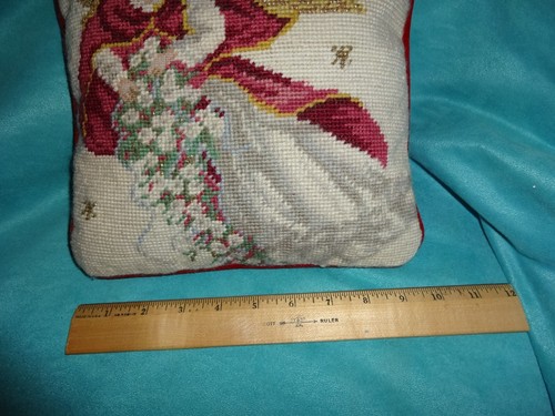 Angel Needlepoint Petit Poin Wool Red Velvet Pillow 10” - Picture 3 of 7