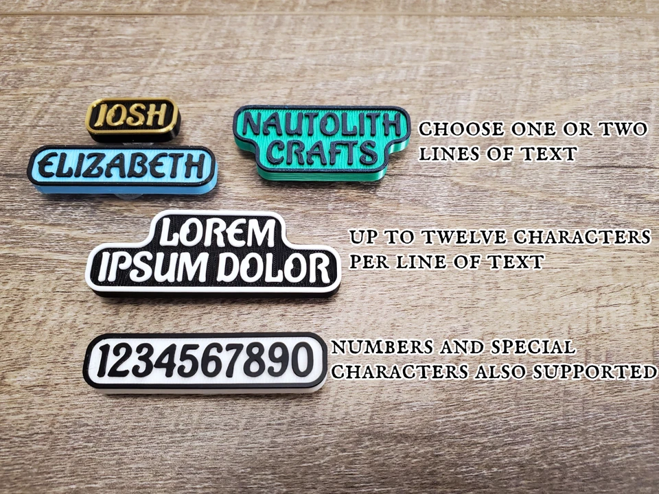 Dije con nombre personalizado para zuecos de espuma zapatos - texto y números de fantasía personalizados Foto 2 de 4