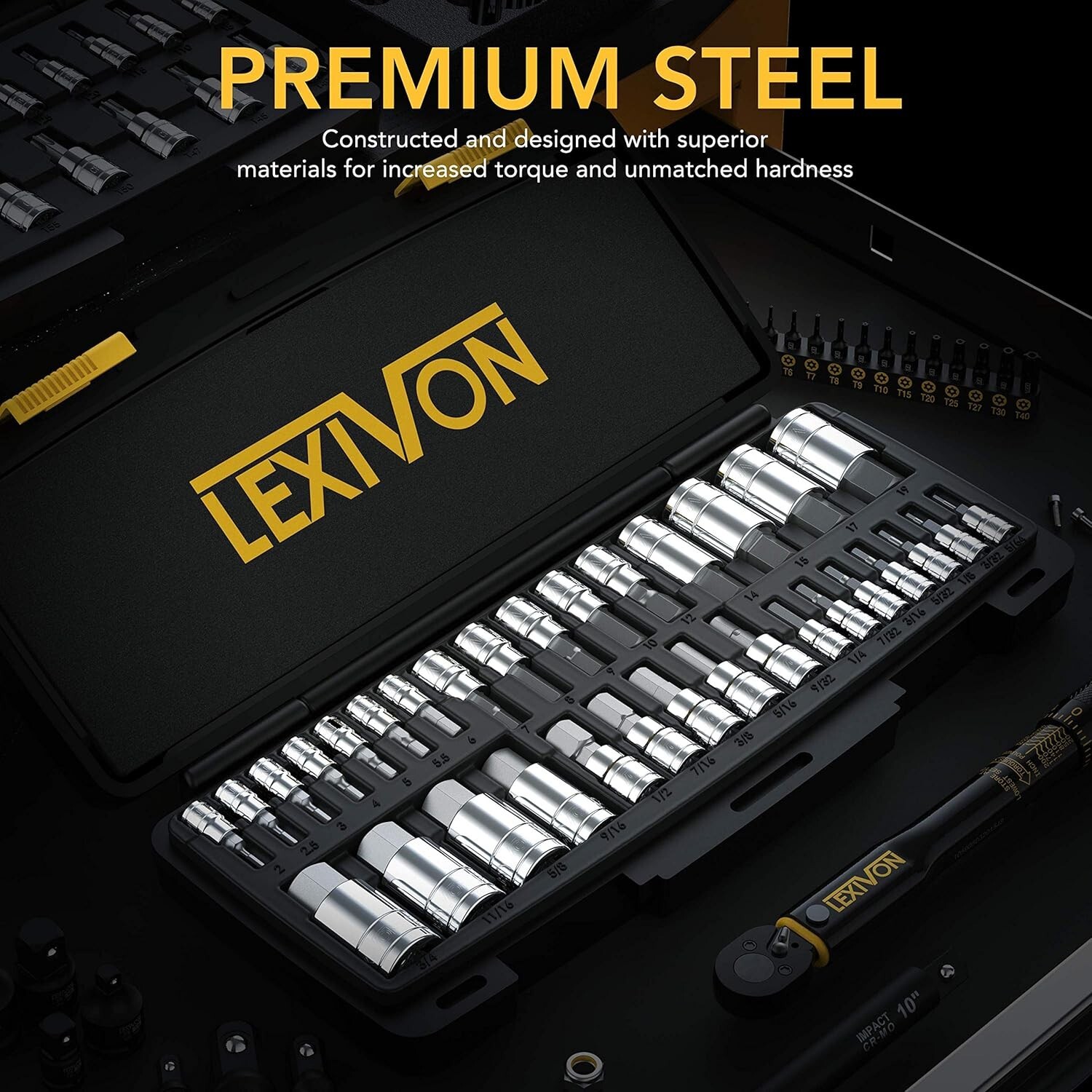 LEXIVON Master HEX Bit Socket Set,Premium S2 Alloy Steel Complete 32-Piece LX144
