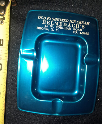 new vtg metal tin ashtray blue helmedach's ice cream shop bronx new york city ny