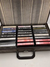 Cassette Storage Case Carrying Handle Vintage 80s Faux Leather W/21 Tapes.