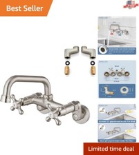 Durable Wall Mounted Kitchen Faucet - Brushed Nickel - Double Cross Handles