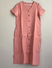 Cuddl Duds Cotton Gauze V-Neck Midi Shift Dress - Pink (Sz S) a474856 