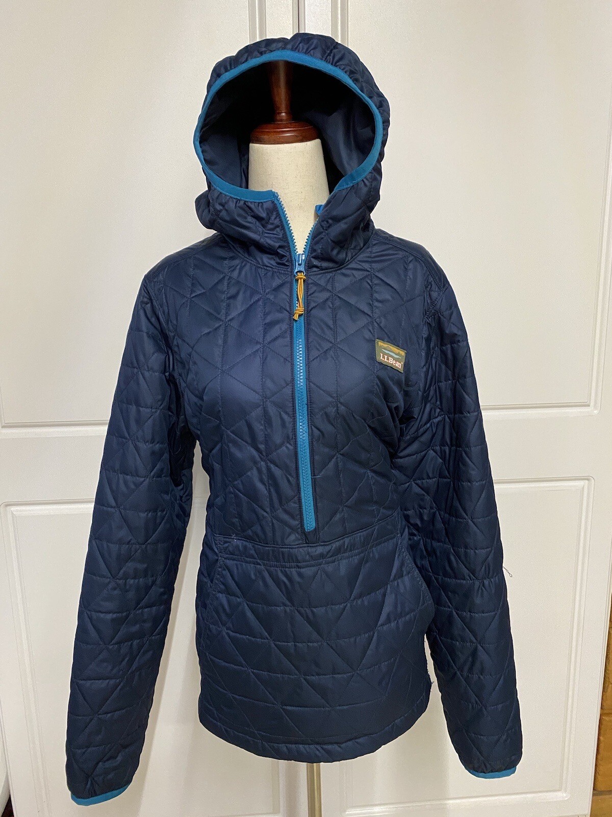LL Bean Katahdin Insulated Pullover Quilted Anorak Jacket Womens L NAVY