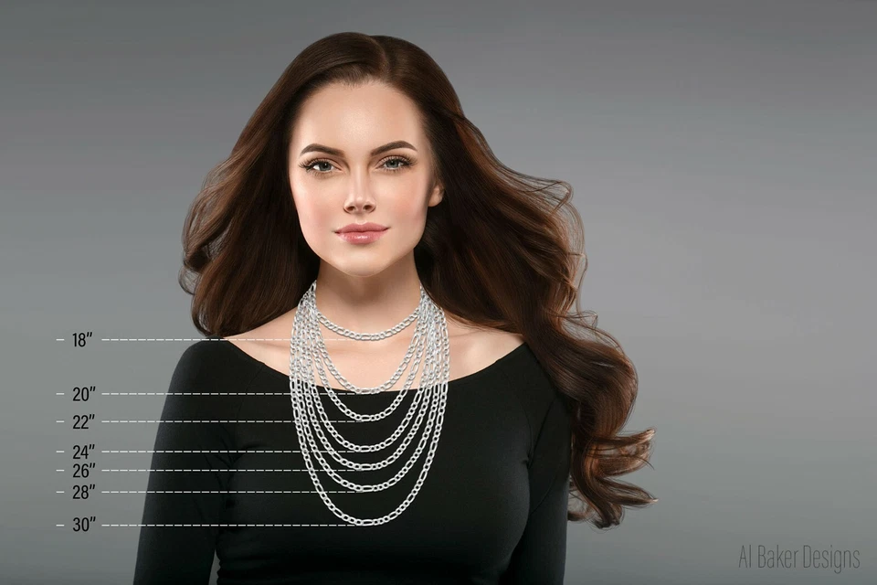 Collar o pulsera de cadena maciza italiana de plata de ley Figaro 925 Italia Foto 3 de 4