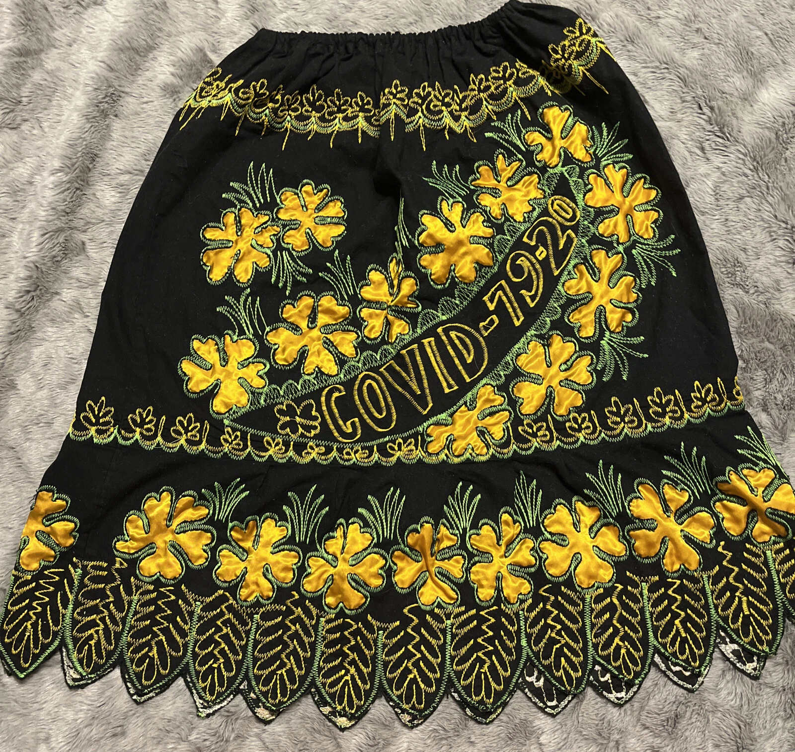 Rare One of a Kind Hand Made Embroidered Appliquéd Covid Skirt