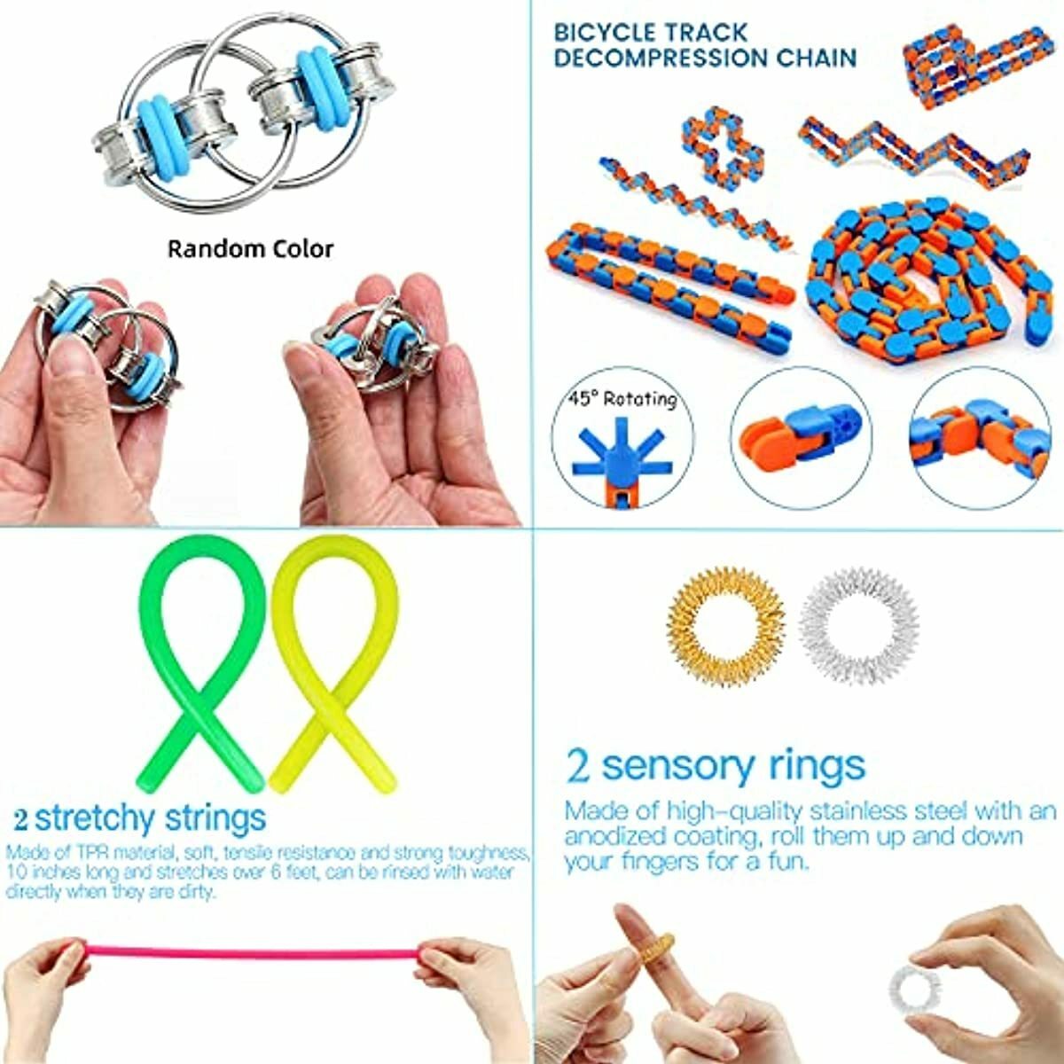 6 Bracelets Sensoriels Anti-stress En Silicone – Jouets Fidget Pour Enfants Et Adultes – Silencieux - 6