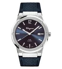 Ferragamo Men's F-80 SFDT00719 Watch Classic Blue Leather Strap Blue Dial 42mm