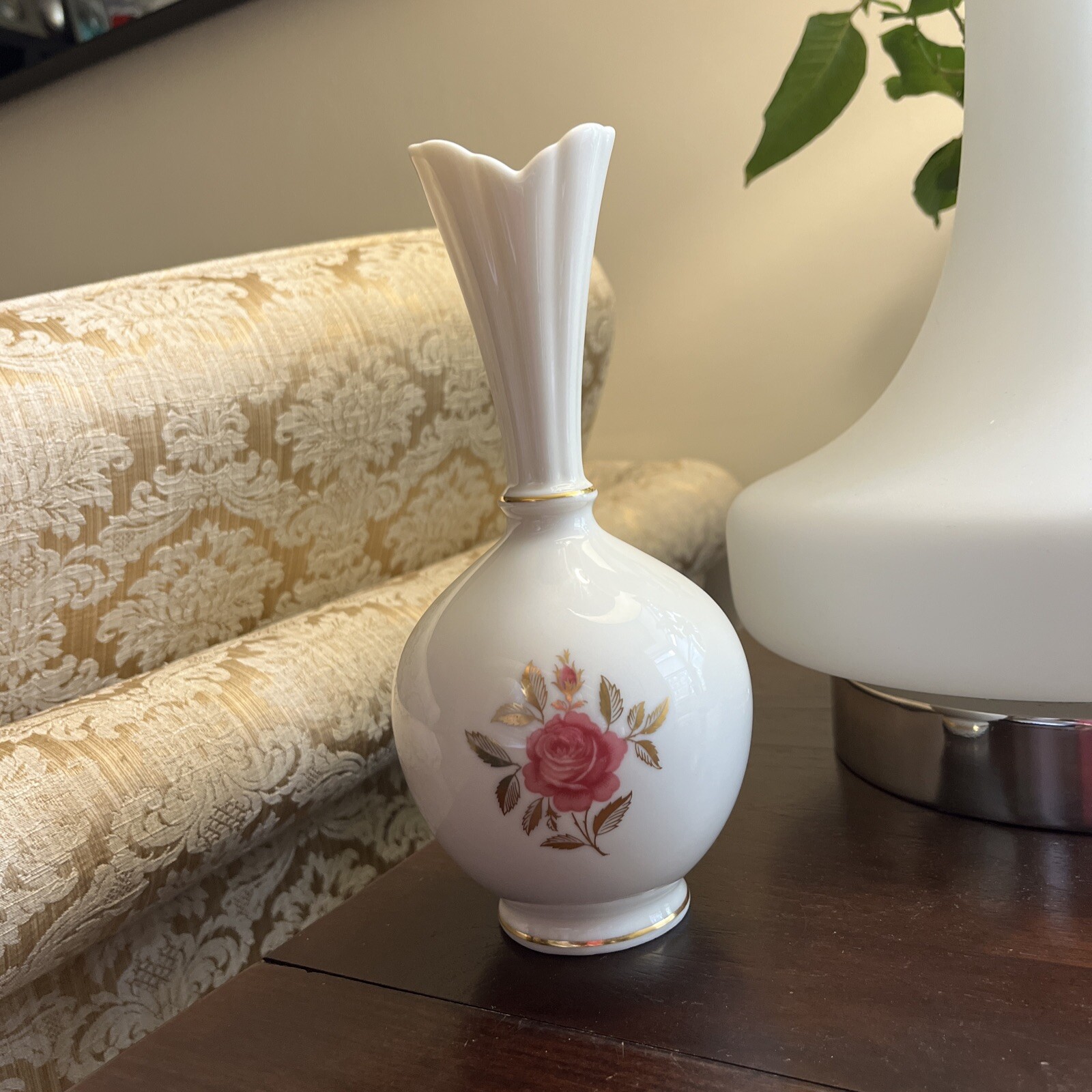 Vintage - Lenox Rhodora Bud Vase - Pink Rose Gold Leaves and Trim - 8