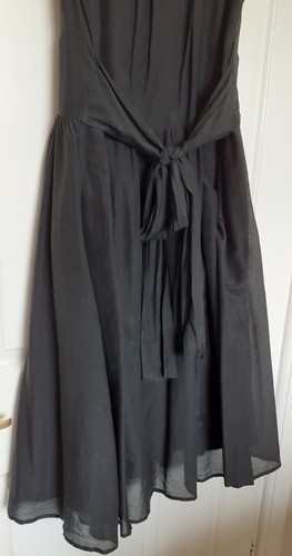 Kew Black Silk Cotton Dress UK12 V-Neck Sleeveless Full Skirt Lined Tie Back VGC - Picture 7 of 12