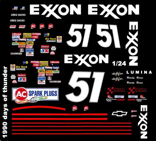 #51 Rowdy Burns Exxon 1990 Maßstab 1/18 Wasserrutsche Nascar Aufkleber - Bild 1 von 2