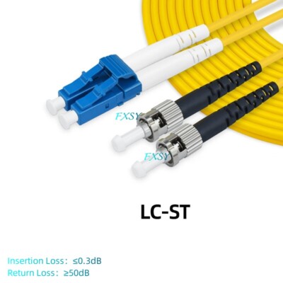 5Pcs 1m 2m 3m 5m 10m 15m LC/UPC to ST/UPC Duplex SM OS2 Fiber Optic Patch Cord