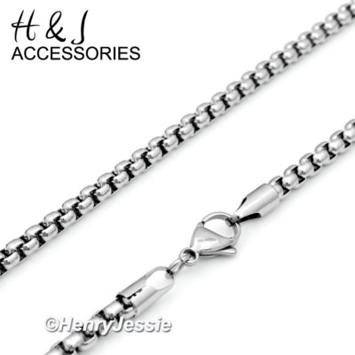 18-40''MEN Stainless Steel 4mm Silver Smooth Classic Box Link Chain Necklace*A120