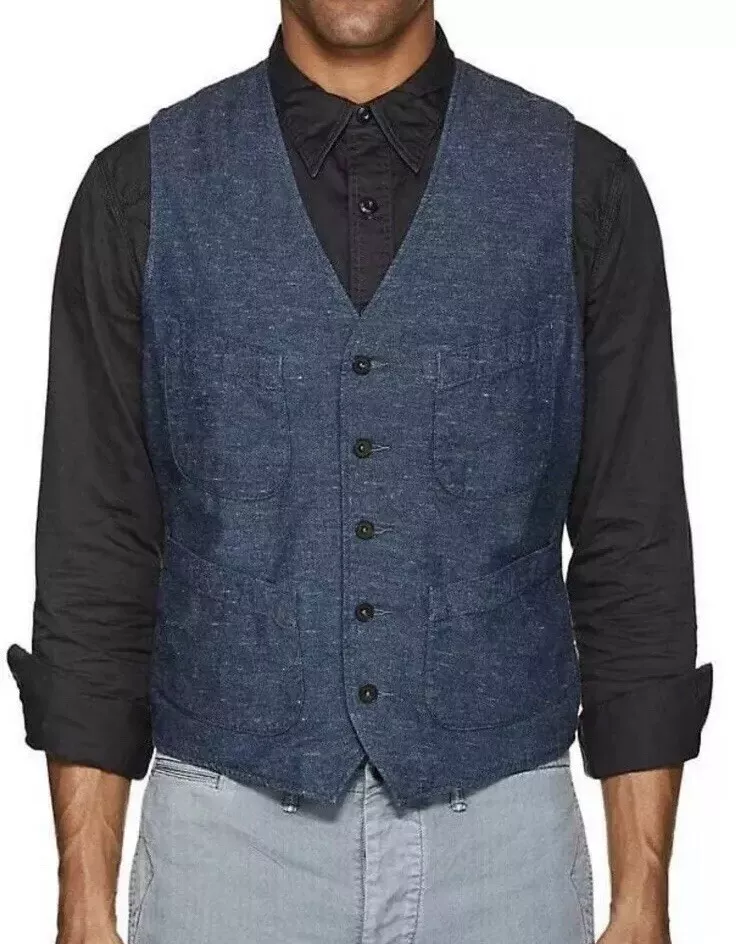Double RL RRL Melange Cotton Twill Active Vest V-neck Buckle Tab SMALL