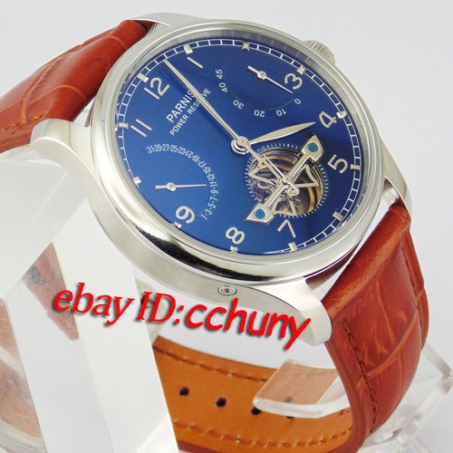 43mm Parnis Power Reserve esfera azul caja de acero automático ST2505 reloj para hombre 2044 - Imagen 5 de 9