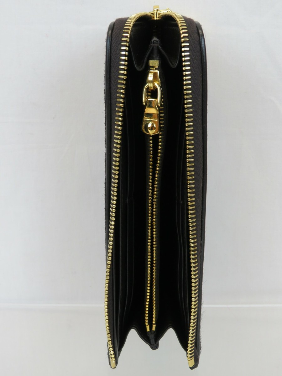 MIUMIU★素敵！DARK BROWN PONY HAIR LOGO L-ZIP WALLET Miu Miu Brown Pony Hair Zipped Wallet ○ Labellov ○ Buy and