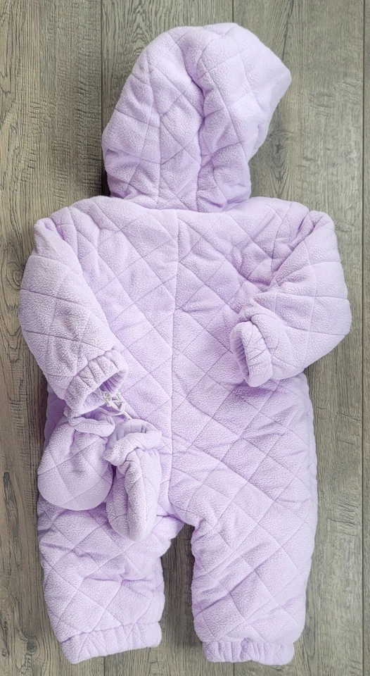 Baby Girl маленькие чудеса 6-9 месяцев пушистый фиолетовый розовый зимний комбинезон + варежки - Изображение 3 из 3