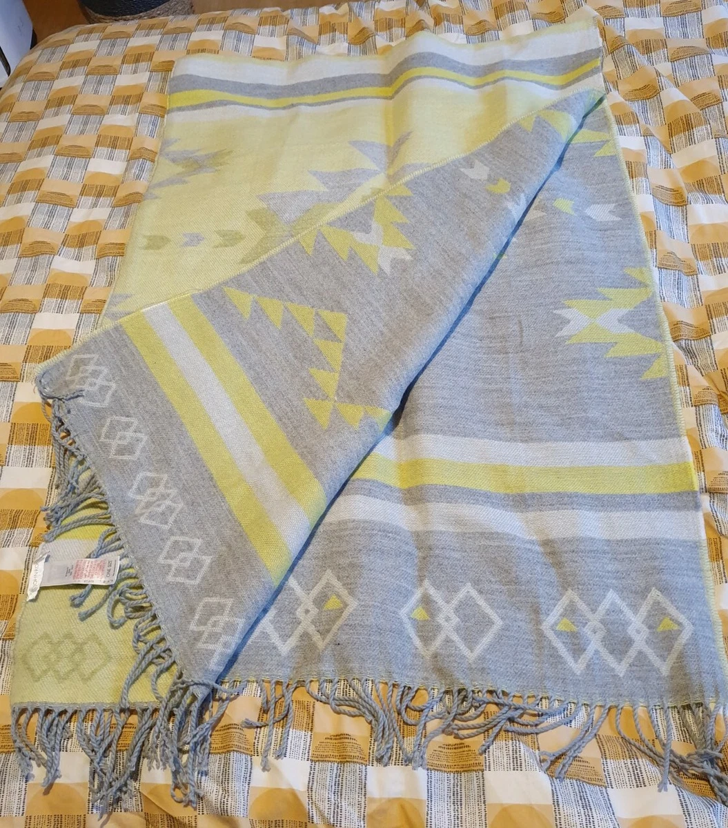 New RJR.John Rocha BLANKET SCARF SHAWL DESIGNER grey lime green yellow pattern