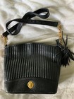 Anne Klein Purse Hand Bag Navy Blue Gold Bucket Strap Leather Authentic Party