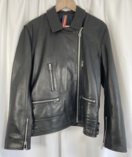 Paul Smith Biker Jacket Black Leather Zips Soft Moto Punk Buckles Size L