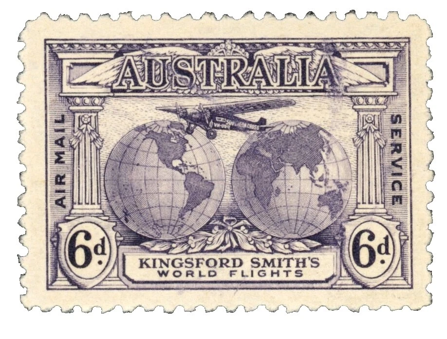 Estampillas de Australia de aviación con bisagras de Menta