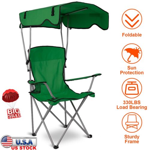 Outdoor Camping Chair 330lbs Folding Portable BBQ Picnic Fishing Beach w/ Canopy - Picture 21 of 39