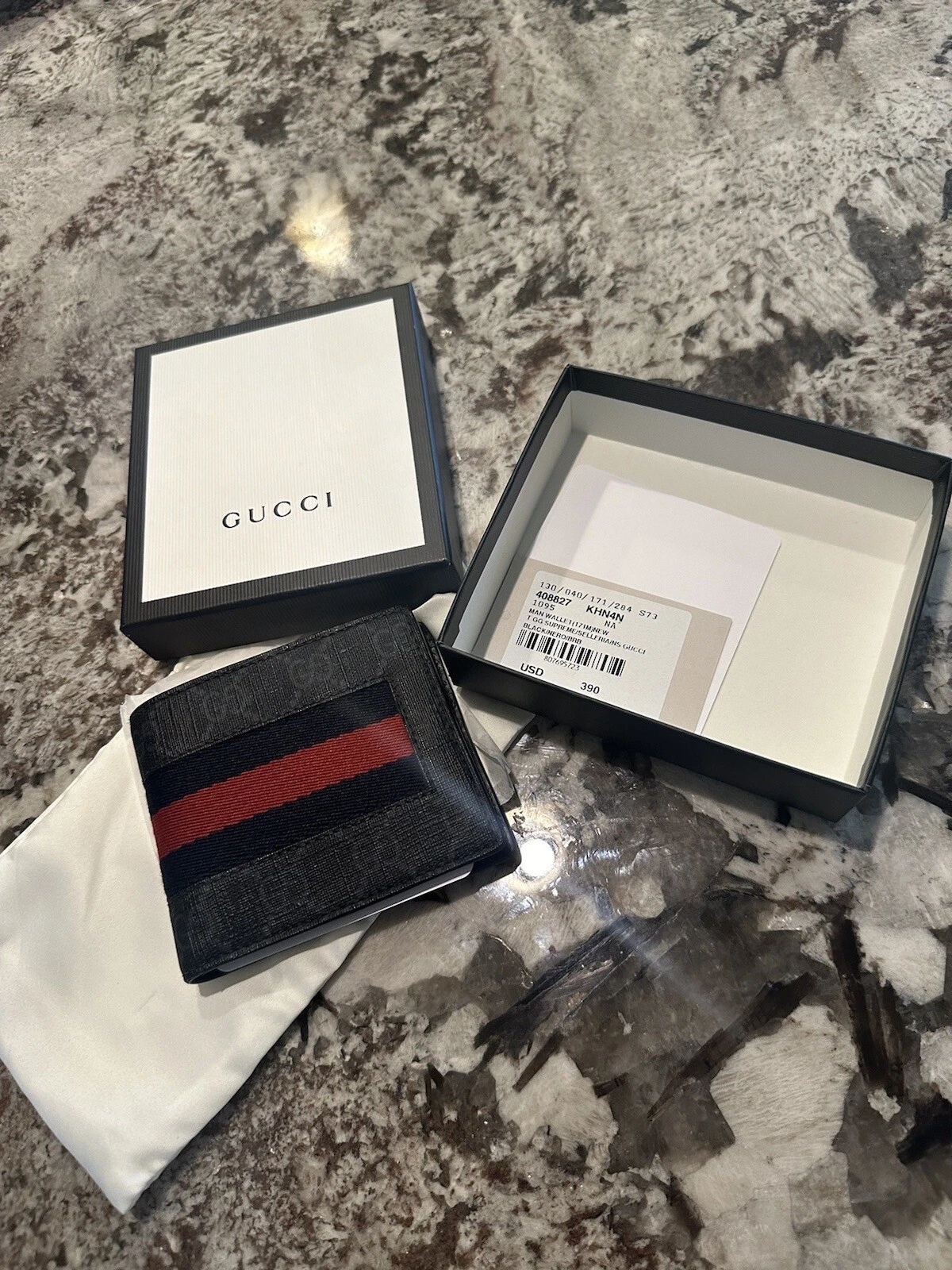 Portefeuille pliant Gucci GG Supreme Signature Web   Noir