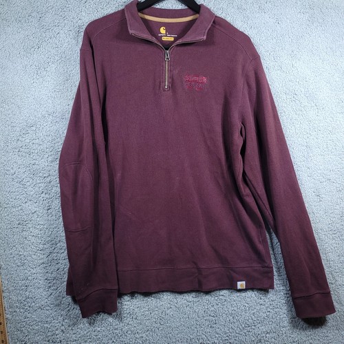 Carhartt Men Sweater Adult L Maroon Quarter Zip Pullover Relaxed Fit Workwear 