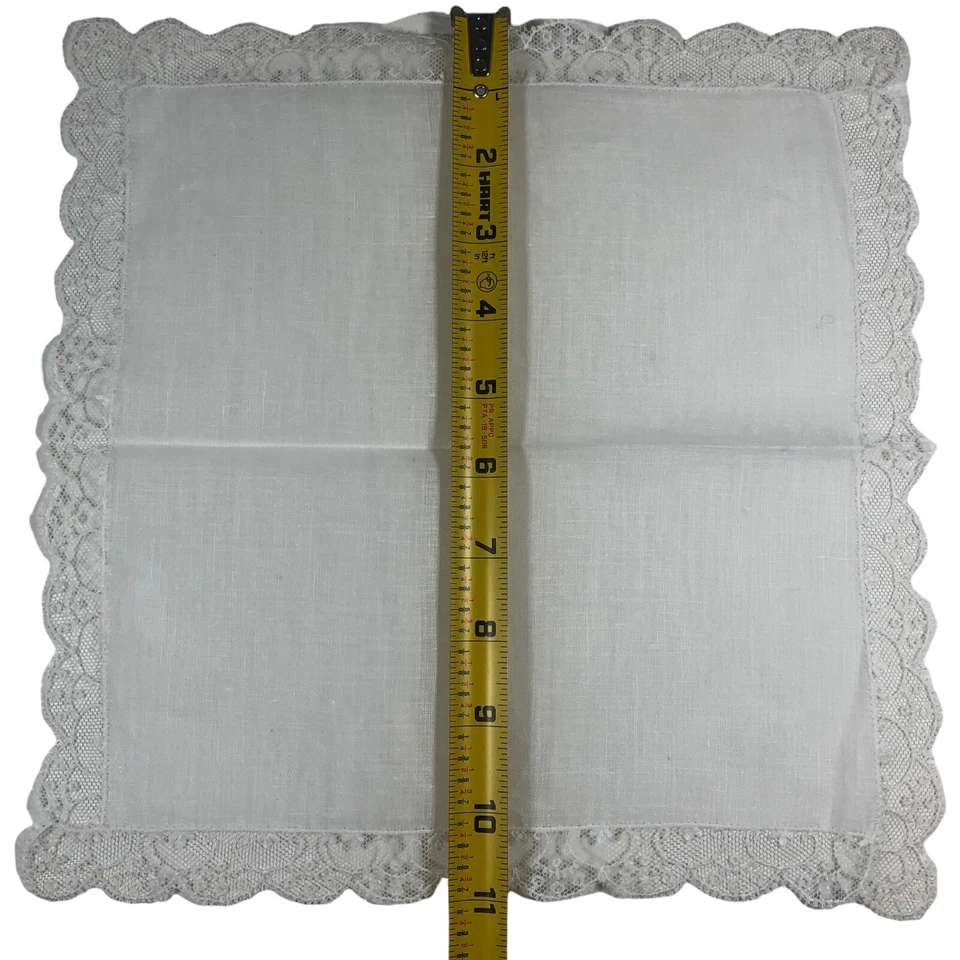 Pañuelo blanco vintage pañuelo con delicado borde de encaje bufanda de bolsillo victoriana Foto 4 de 4