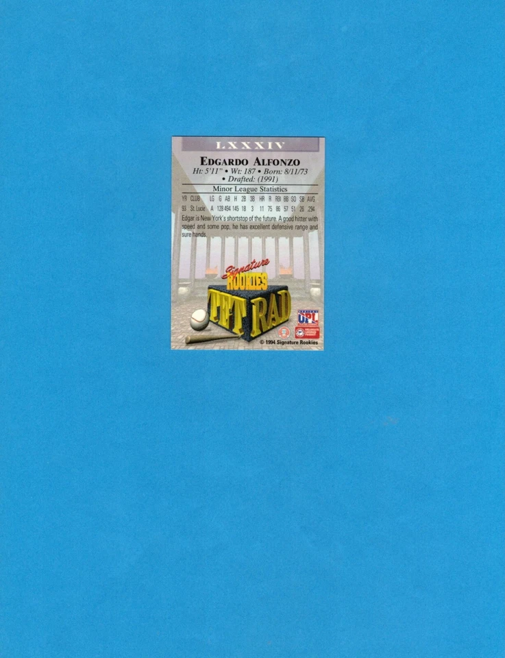 1994 Signature Rookies Tetrad #84 Edgardo Alfonso! Autographed! New York Mets! - Image 2 of 2