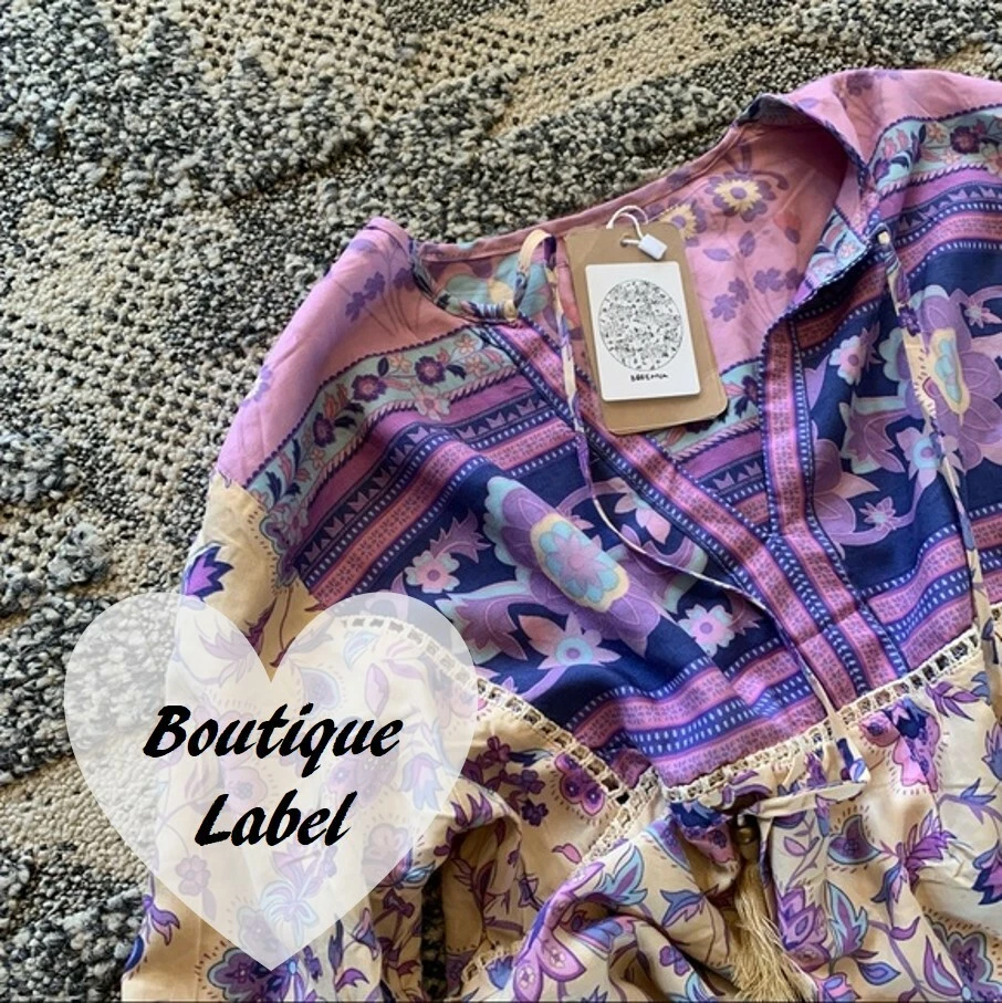 UNDERCOVER Abito L nuovo boho zingaro floreale maxi homespun vintage anni 70 Ins donna taglia GRANDE