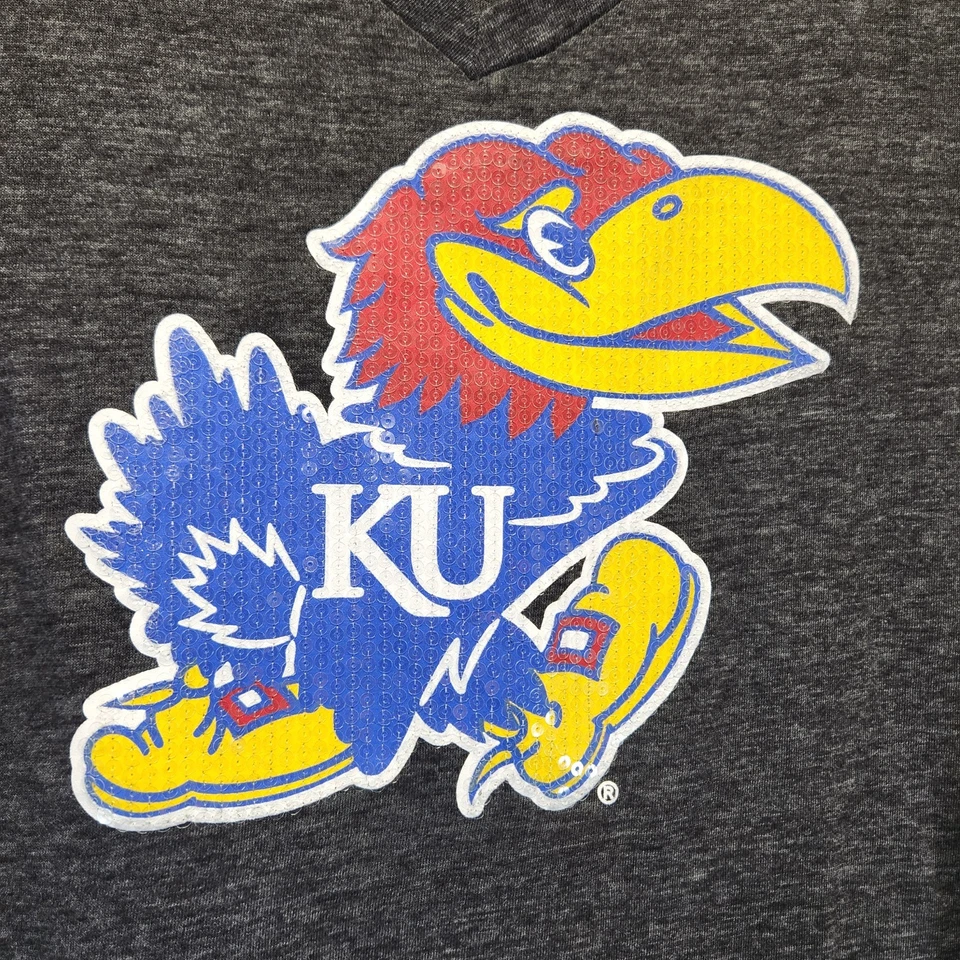 Kansas University KU Jayhawks Sequin Bling Fitted L/S V-Neck T-shirt Juniors XL - Image 3 of 4