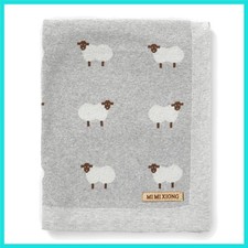 Knit 100 Cotton Toddler Blankets for Boys and Girls with Cute Sheep Grey Siz...