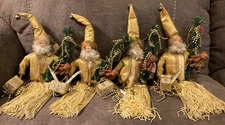 4 Vtg Kurt S. Adler Gold Santa Tassel Ornaments. Holding Tree,Bear,Presents. 14”
