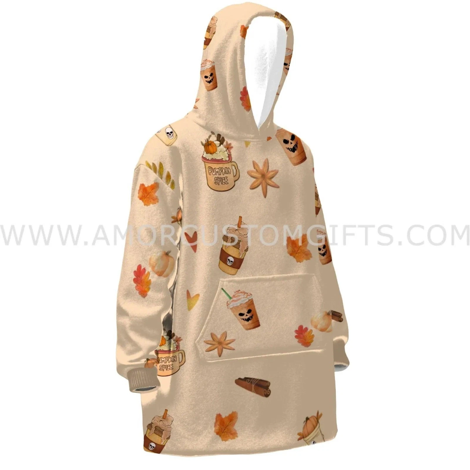 Custom Personalized Pumpkin Spice Fall Halloween Snug Oversized Wearable Hoodie