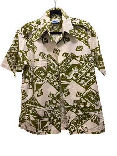 Vintage Hawaiian Surf Made in Hawaii Shirt Men's Medium Green Tapa Tribal Aloha