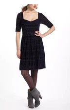 Meadow Rue Anthropologie Navy sweetheart neck Velvet Holiday Skater Dress Small