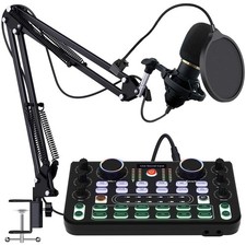 Podcast Equipment Bundle, Audio Interface and DJ Mixer and BM-800