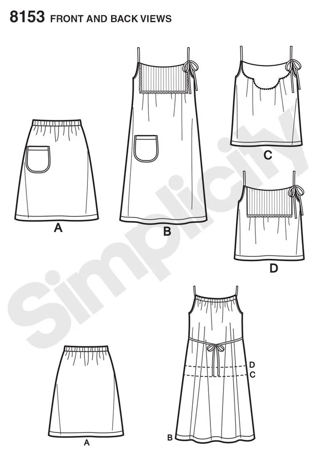 Simplicity 8153 Sz 6-24 BOHO Dress Shirt Skirt Pocket Bow Strappy Pattern - Image 2 of 3