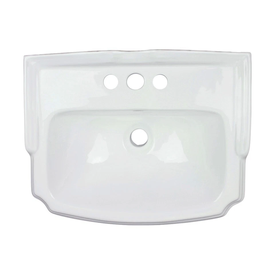 Fregadero de baño pequeño de montaje en pared de porcelana blanca con suministro de renovadores de desbordamiento Foto 4 de 4