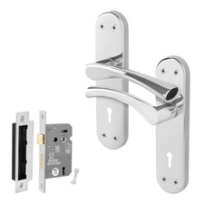 Chrome Internal Door Handles - Latch, Bathroom & Key Lock Backplate Handle Sets