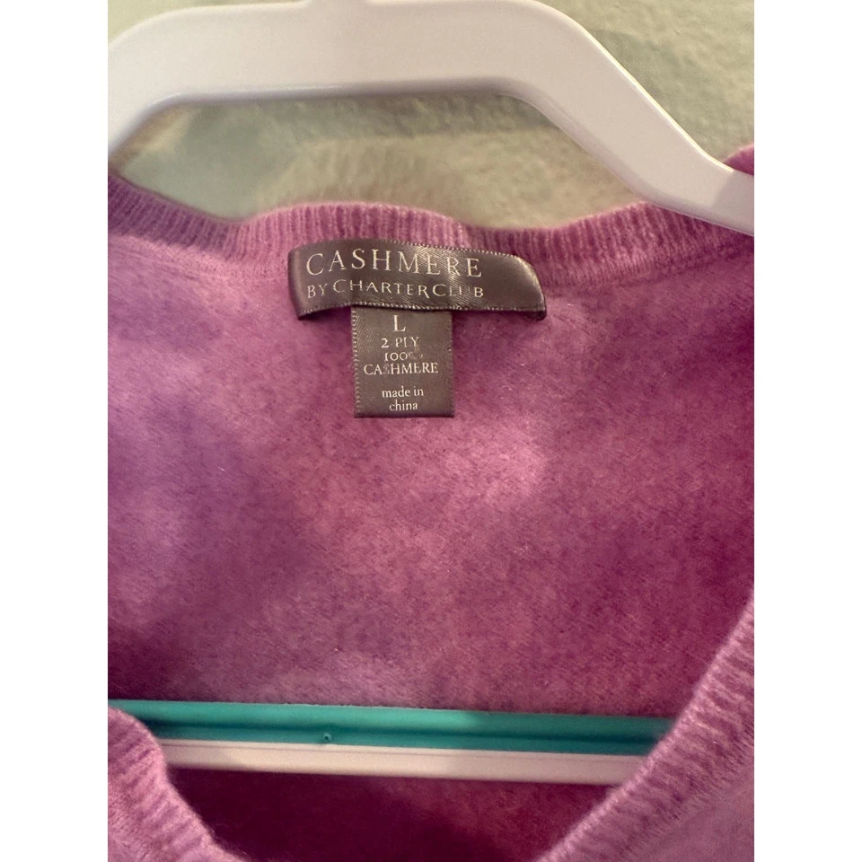 Cashmere by Charter Club 100% Cashmere Pink V-Neck Sweater Sz L — 第 2/4 张图片