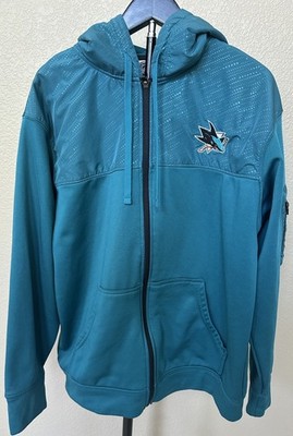 San Jose Sharks Hockey Teal Full Zip/Hooded Lightweight Jacket Arm Pocket MEDIUM